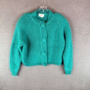 VTG Womens Sweater Medium Chunky Knit Mohair Wool Acrylic  Pullover Teal Padded